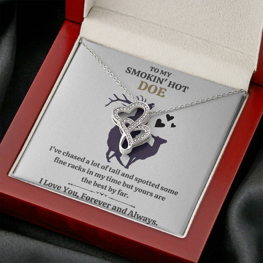 TO MY SMOKIN HOT DOE "TAIL - GOLDEN" DOUBLE HEARTS NECKLACE GIFT SET - ON CLOUD NINE GIFTS