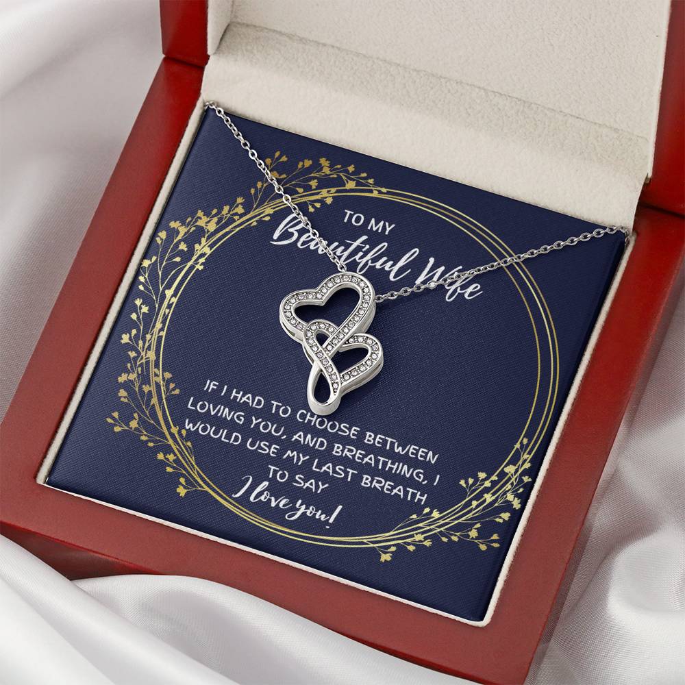 TO MY BEAUTIFUL WIFE "BREATHING" DOUBLE HEARTS NECKLACE GIFT SET - ON CLOUD NINE GIFTS