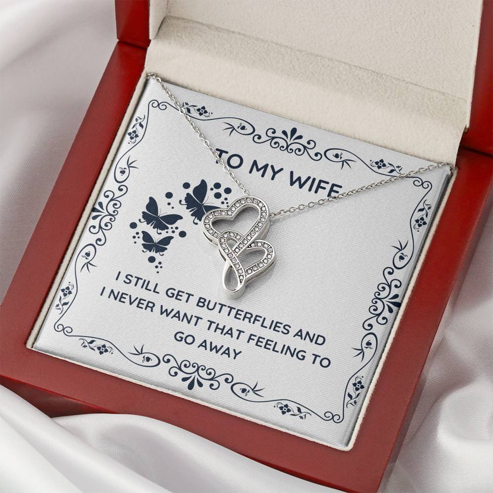 TO MY WIFE "BUTTERFLIES" DOUBLE HEARTS NECKLACE GIFT SET - ON CLOUD NINE GIFTS