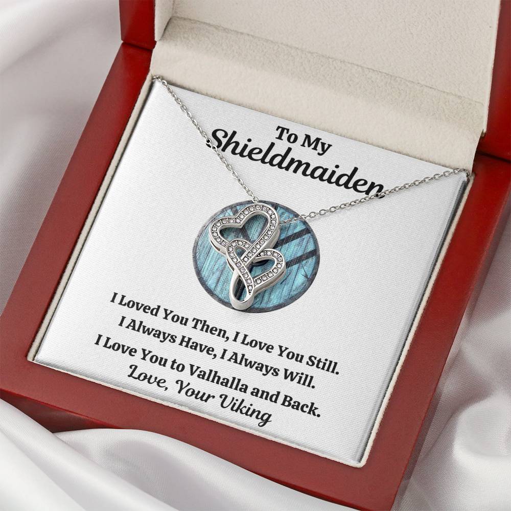 TO MY SHIELDMAIDEN "ALWAYS WILL - BLUE" DOUBLE HEARTS NECKLACE GIFT SET - ON CLOUD NINE GIFTS