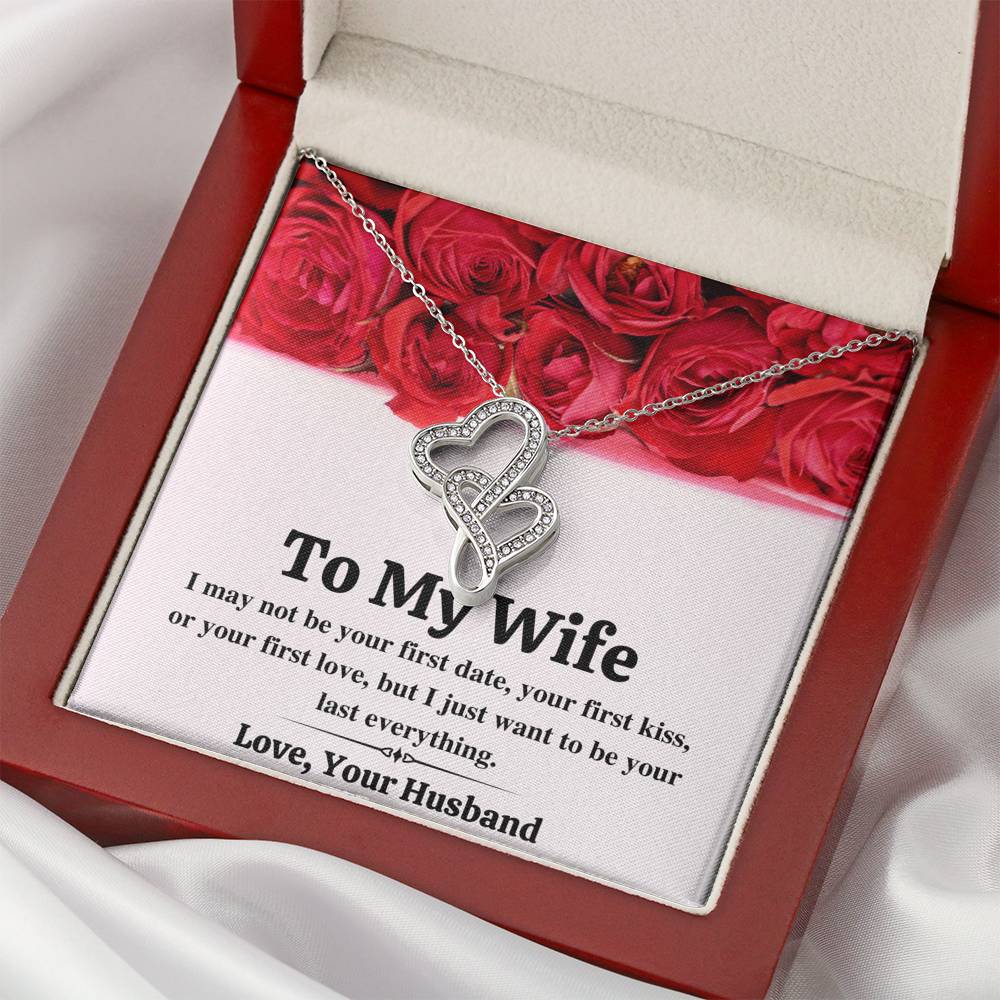 TO MY WIFE "LAST EVERYTHING - RED ROSES" DOUBLE HEARTS NECKLACE GIFT SET - ON CLOUD NINE GIFTS