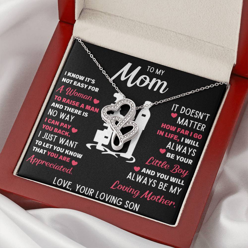 TO MY MOM LITTLE BOY WHITE DOUBLE HEARTS NECKLACE GIFT SET - ON CLOUD NINE GIFTS