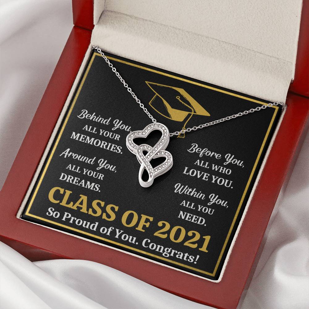 GRADUATION 2021 ALL YOU NEED GOLD DOUBLE HEARTS NECKLACE GIFT SET - ON CLOUD NINE GIFTS