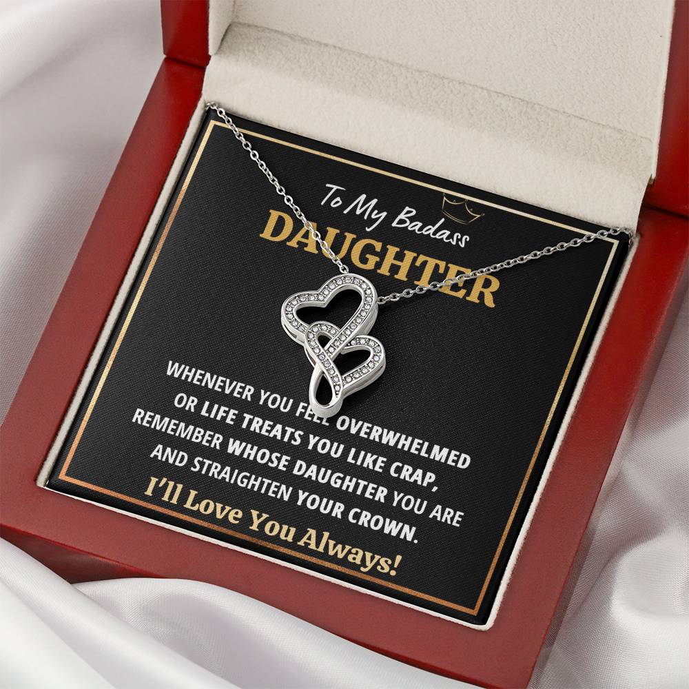 TO MY BADASS DAUGHTER "CRAP - BLACK" DOUBLE HEARTS NECKLACE GIFT SET - ON CLOUD NINE GIFTS