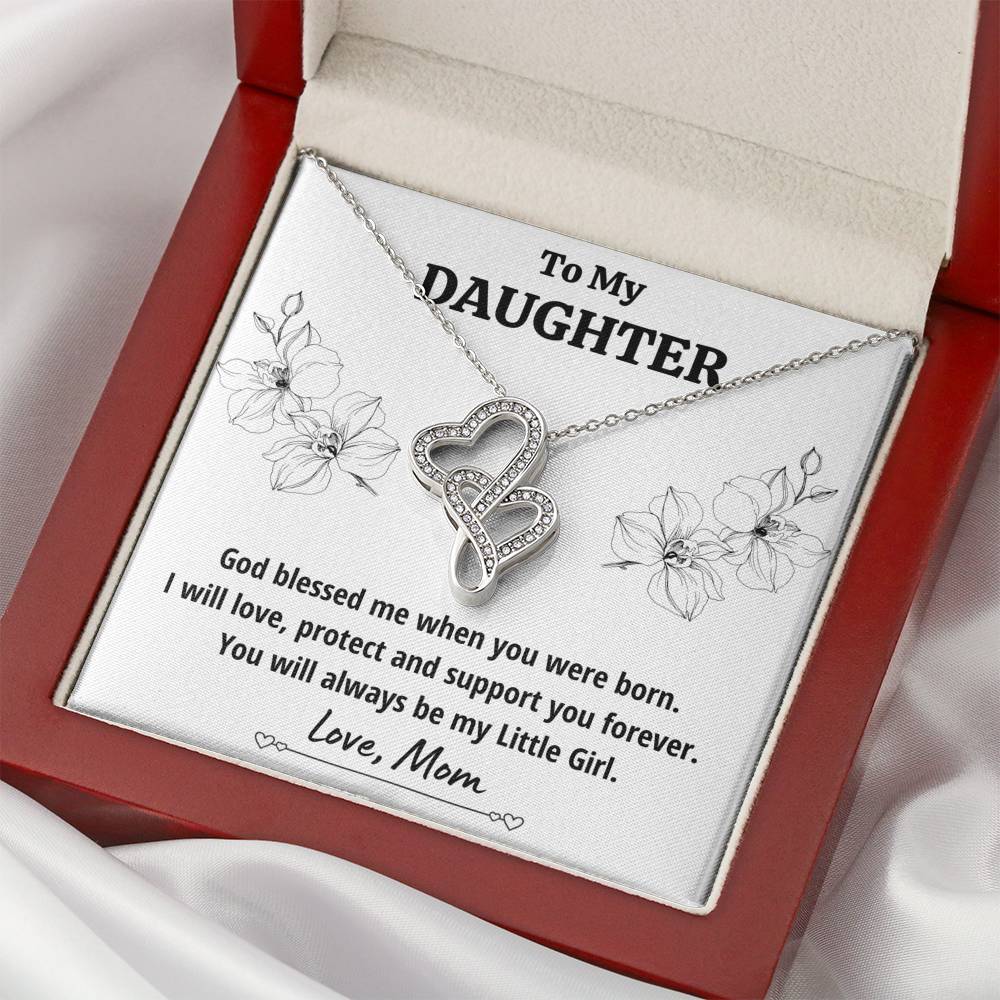 TO MY DAUGHTER FROM MOM "LITTLE GIRL" DOUBLE HEARTS NECKLACE GIFT SET - ON CLOUD NINE GIFTS