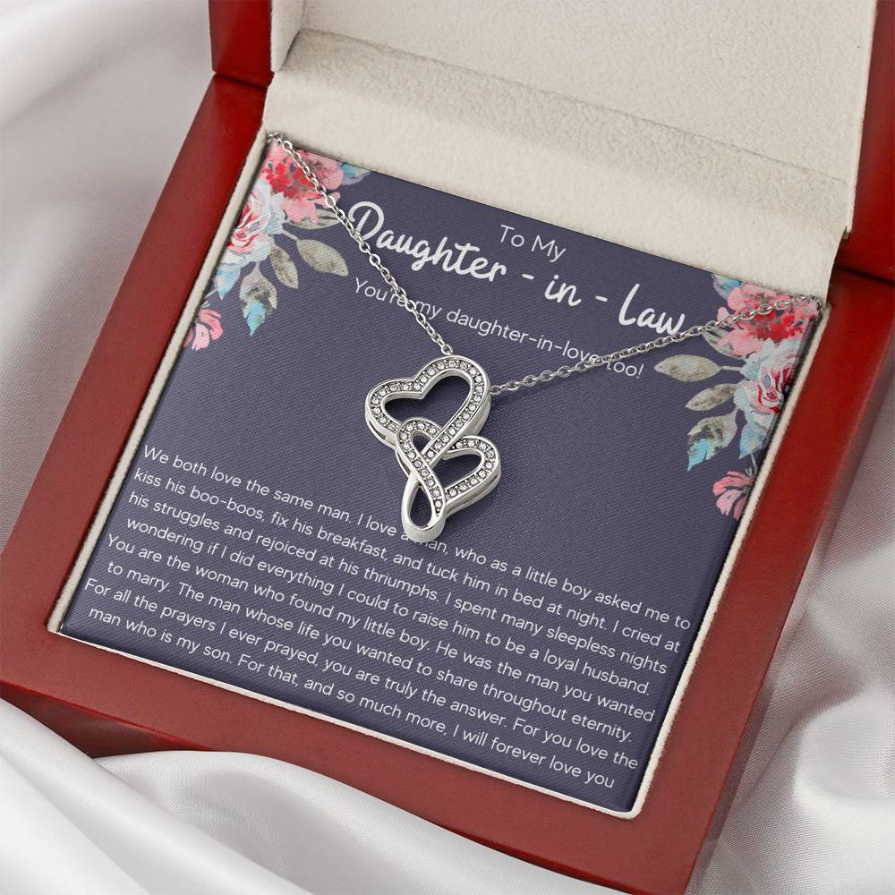 TO MY DAUGHTER IN LAW "DAUGHTER IN LOVE" DOUBLE HEARTS NECKLACE GIFT SET - ON CLOUD NINE GIFTS