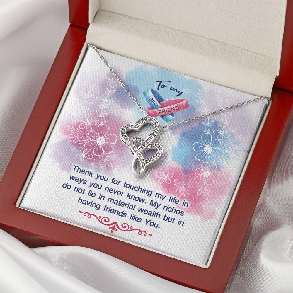 TO MY BEST FRIEND "MY RICHES" DOUBLE HEARTS NECKLACE GIFT SET - ON CLOUD NINE GIFTS