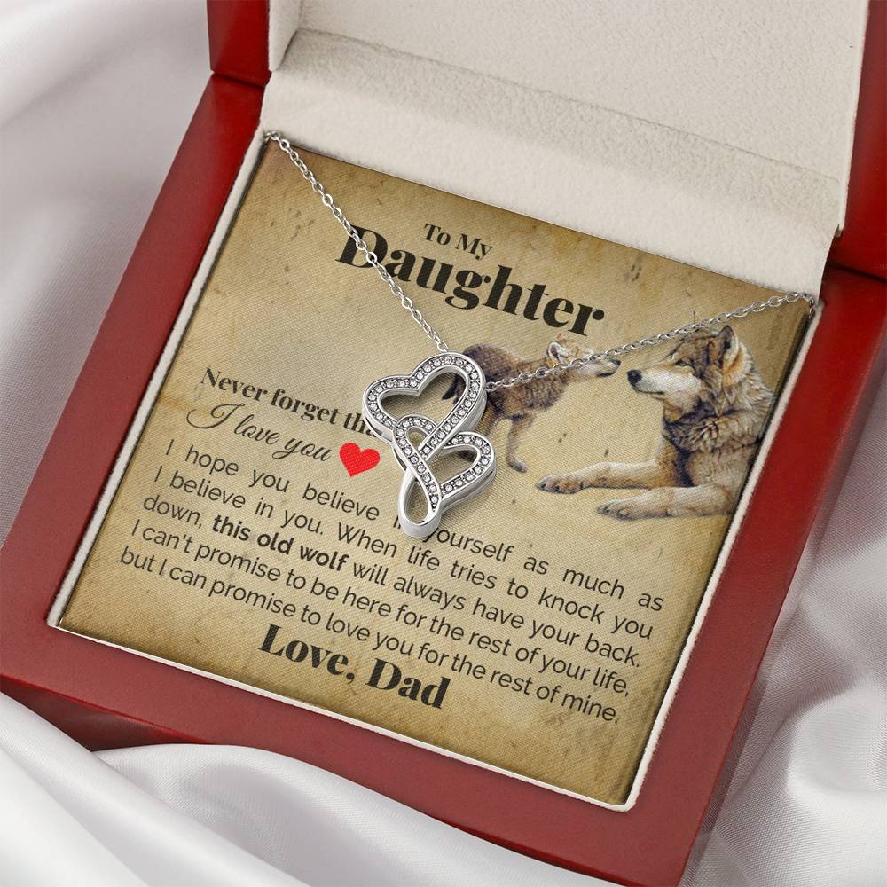 TO MY DAUGHTER "THIS OLD WOLF" DOUBLE HEARTS NECKLACE GIFT SET - ON CLOUD NINE GIFTS