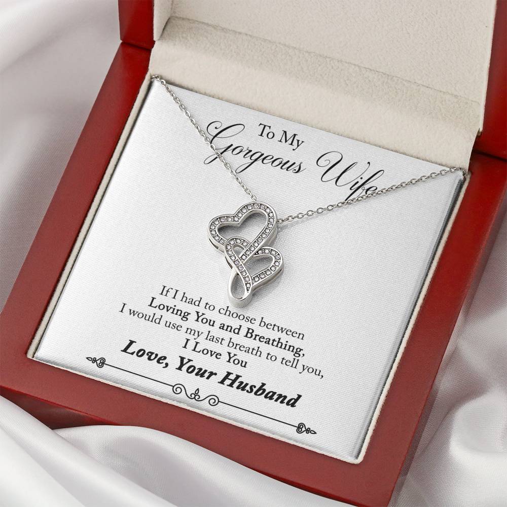 TO MY GORGEOUS WIFE "BREATHING - SO" DOUBLE HEARTS NECKLACE GIFT SET - ON CLOUD NINE GIFTS