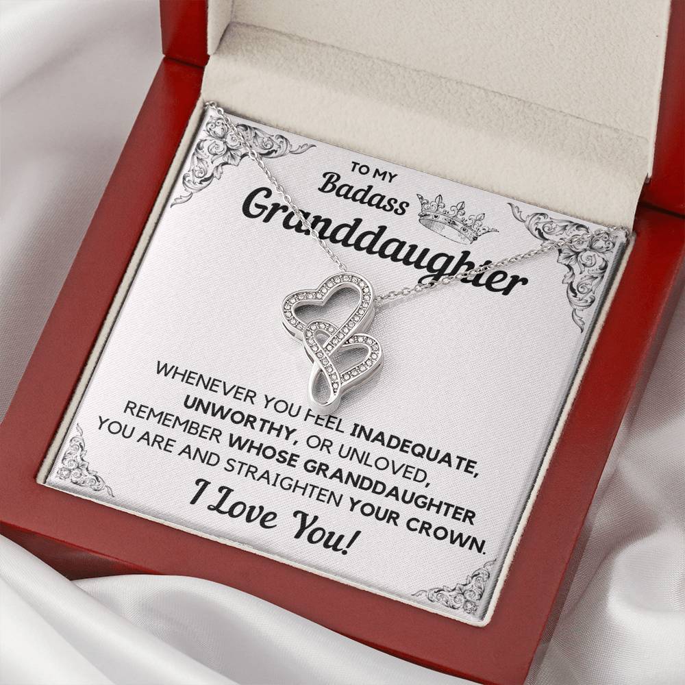 TO MY BADASS GRANDDAUGHTER CROWN DECORATION DOUBLE HEARTS NECKLACE GIFT SET - ON CLOUD NINE GIFTS