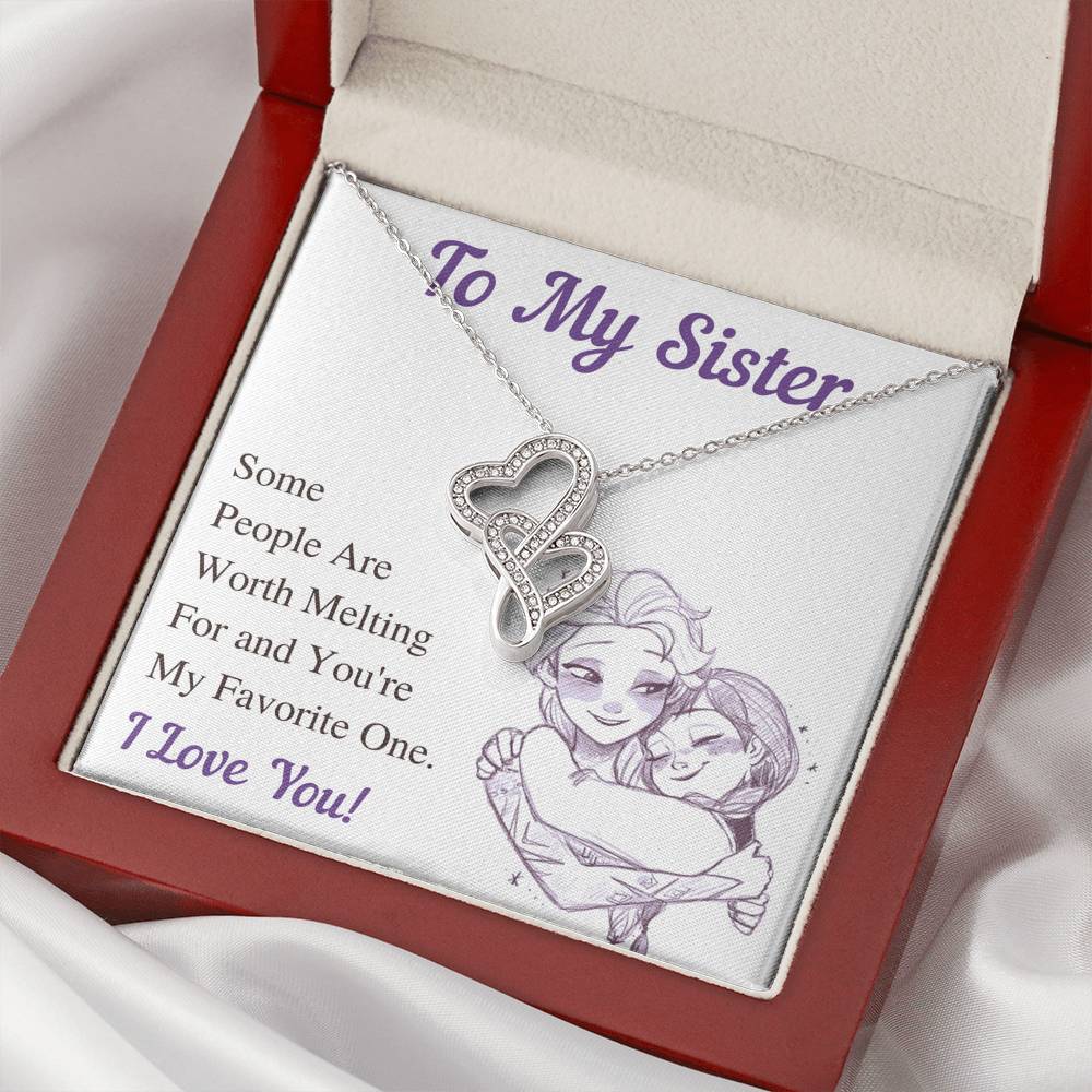 TO MY SISTER WORTH MELTING DOUBLE HEARTS NECKLACE GIFT SET - ON CLOUD NINE GIFTS