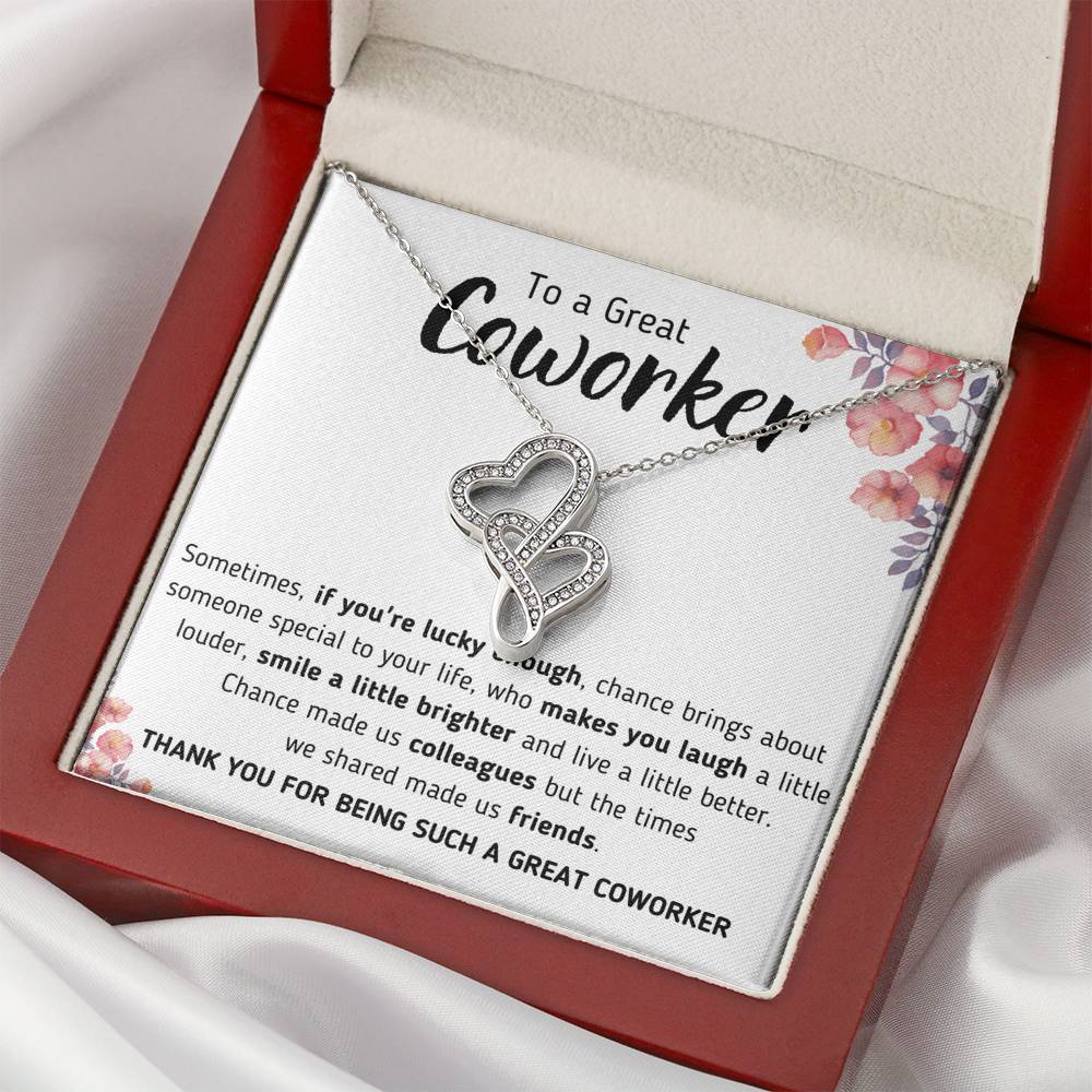 TO A GREAT COWORKER "A LITTLE BETTER" DOUBLE HEARTS NECKLACE GIFT SET - ON CLOUD NINE GIFTS