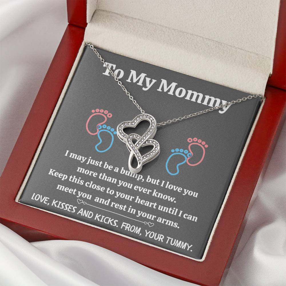 TO MY MOMMY "BABY FEET - GRAY" DOUBLE HEARTS NECKLACE GIFT SET - ON CLOUD NINE GIFTS
