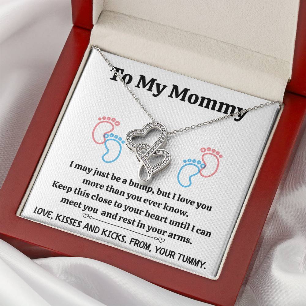 TO MY MOMMY "BABY FEET - WHITE" DOUBLE HEARTS NECKLACE GIFT SET - ON CLOUD NINE GIFTS