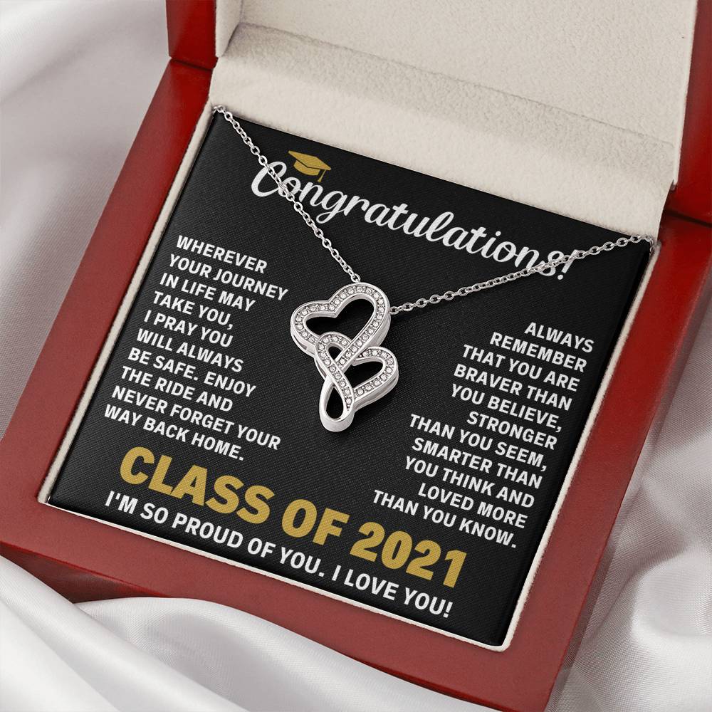 CLASS OF 2021 BRAVER DOUBLE HEARTS NECKLACE GIFT SET - ON CLOUD NINE GIFTS