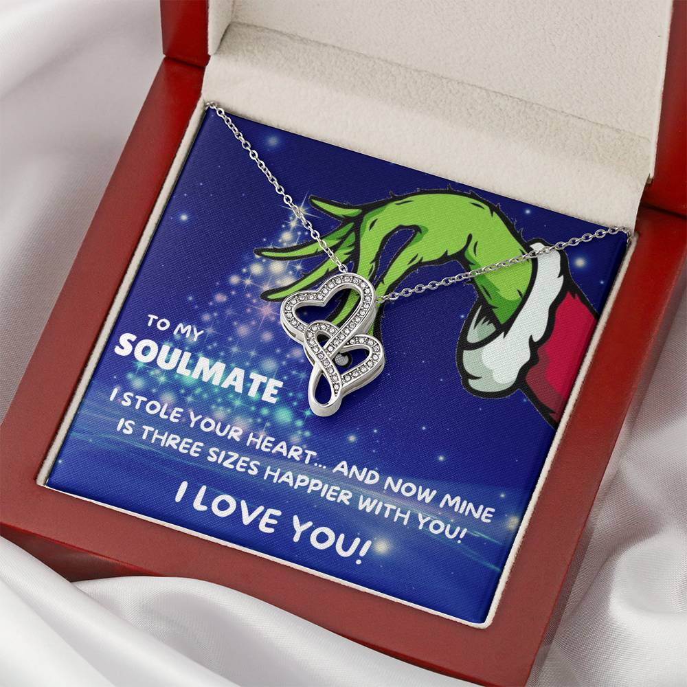 TO MY SOULMATE "THREE SIZES HAPPIER - TREE" DOUBLE HEARTS NECKLACE GIFT SET - ON CLOUD NINE GIFTS