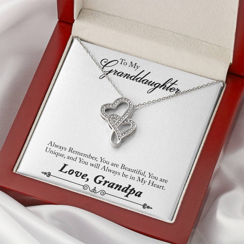 TO MY GRANDDAUGHTER "ALWAYS REMEMBER - SO" DOUBLE HEARTS NECKLACE GIFT SET - ON CLOUD NINE GIFTS