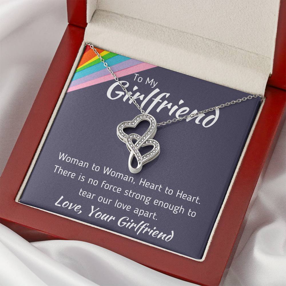 TO MY GIRLFRIEND "WOMAN TO WOMAN" DOUBLE HEARTS NECKLACE GIFT SET - ON CLOUD NINE GIFTS