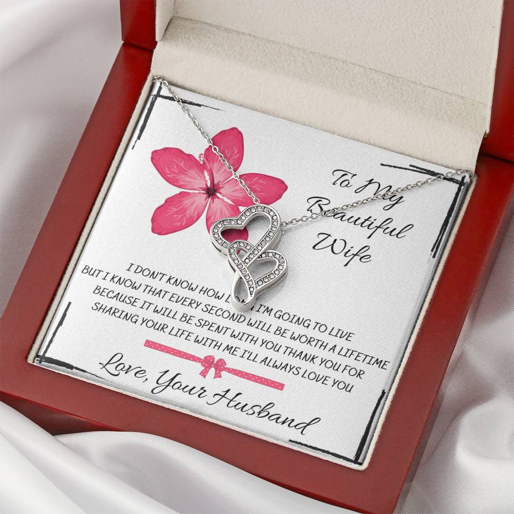 TO MY BEAUTIFUL WIFE "EVERY SECOND" DOUBLE HEARTS NECKLACE GIFT SET - ON CLOUD NINE GIFTS