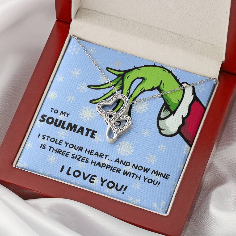 TO MY SOULMATE "THREE SIZES HAPPIER - SNOW" DOUBLE HEARTS NECKLACE GIFT SET - ON CLOUD NINE GIFTS