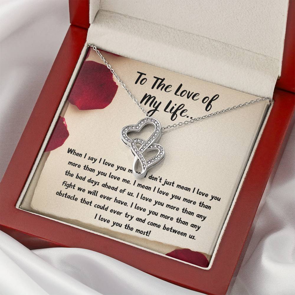 TO THE LOVE OF MY LIFE "LOVE NOTE" DOUBLE HEARTS NECKLACE GIFT SET - ON CLOUD NINE GIFTS