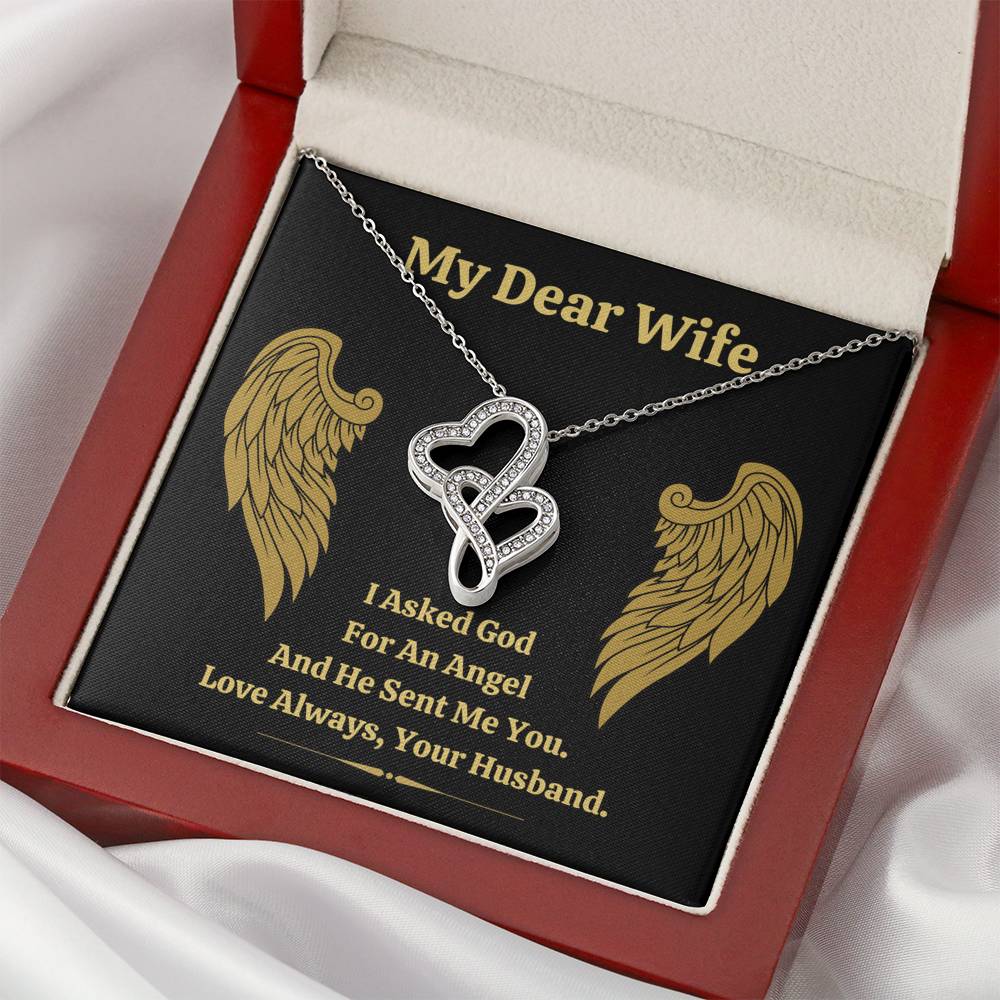 DEAR WIFE "ANGEL" DOUBLE HEARTS NECKLACE GIFT SET - ON CLOUD NINE GIFTS