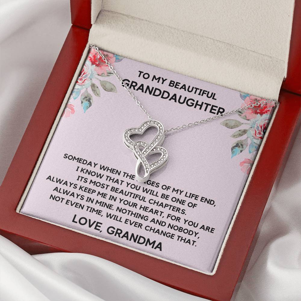 TO MY BEAUTIFUL GRANDDAUGHTER FROM GRANDMA CHAPTERS FLOWERS DOUBLE HEARTS NECKLACE GIFT SET - ON CLOUD NINE GIFTS