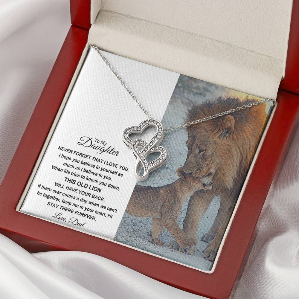 TO MY DAUGHTER "THIS OLD LION" DOUBLE HEARTS NECKLACE GIFT SET - ON CLOUD NINE GIFTS