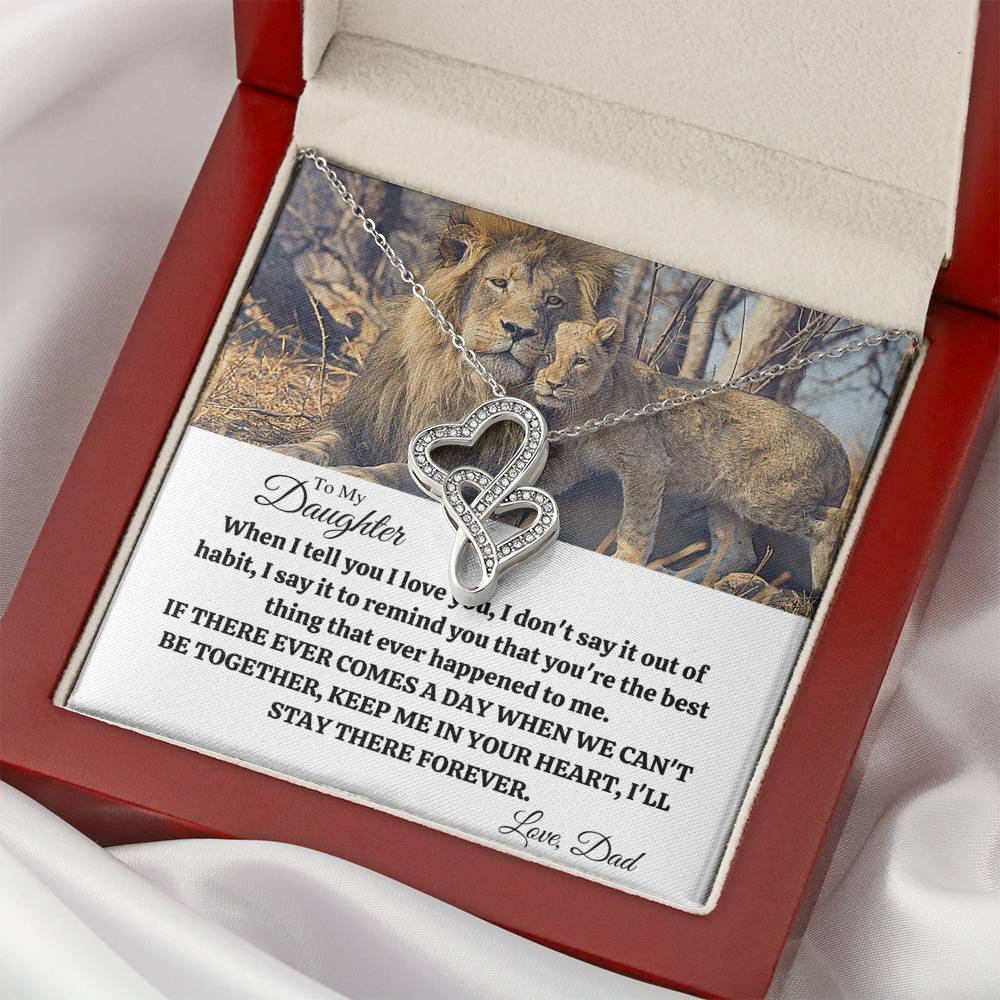 TO MY DAUGHTER "OUT OF HABIT - LION" DOUBLE HEARTS NECKLACE GIFT SET - ON CLOUD NINE GIFTS