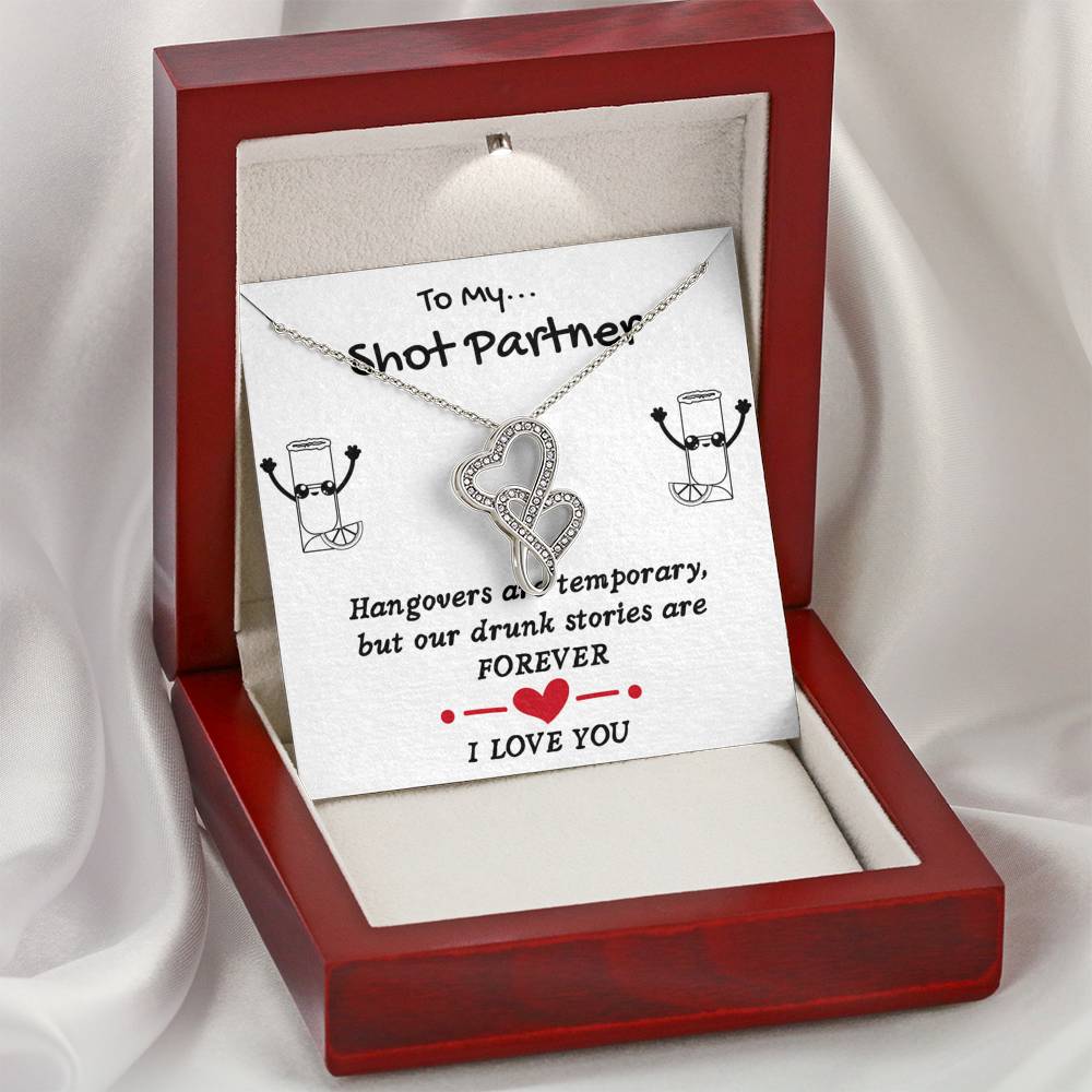 TO MY SHOT PARTNER DOUBLE HEARTS NECKLACE GIFT SET - ON CLOUD NINE GIFTS