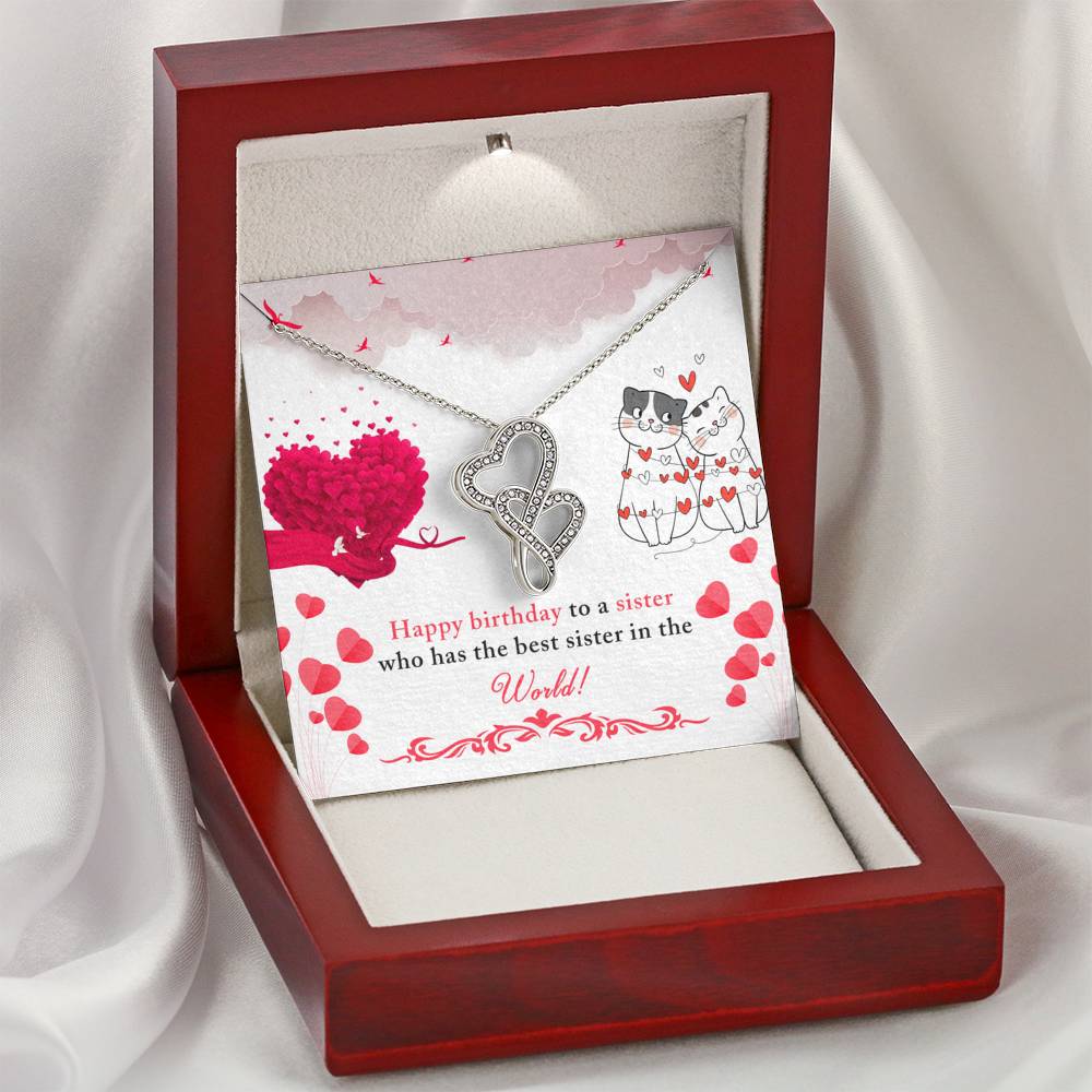 TO MY SISTER "BEST IN THE WORLD" DOUBLE HEARTS NECKLACE GIFT SET - ON CLOUD NINE GIFTS