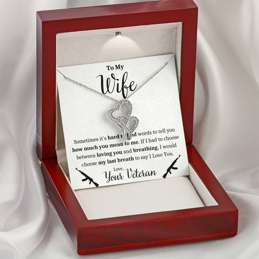 TO MY WIFE "VETERAN - BREATHING" DOUBLE HEARTS NECKLACE GIFT SET - ON CLOUD NINE GIFTS