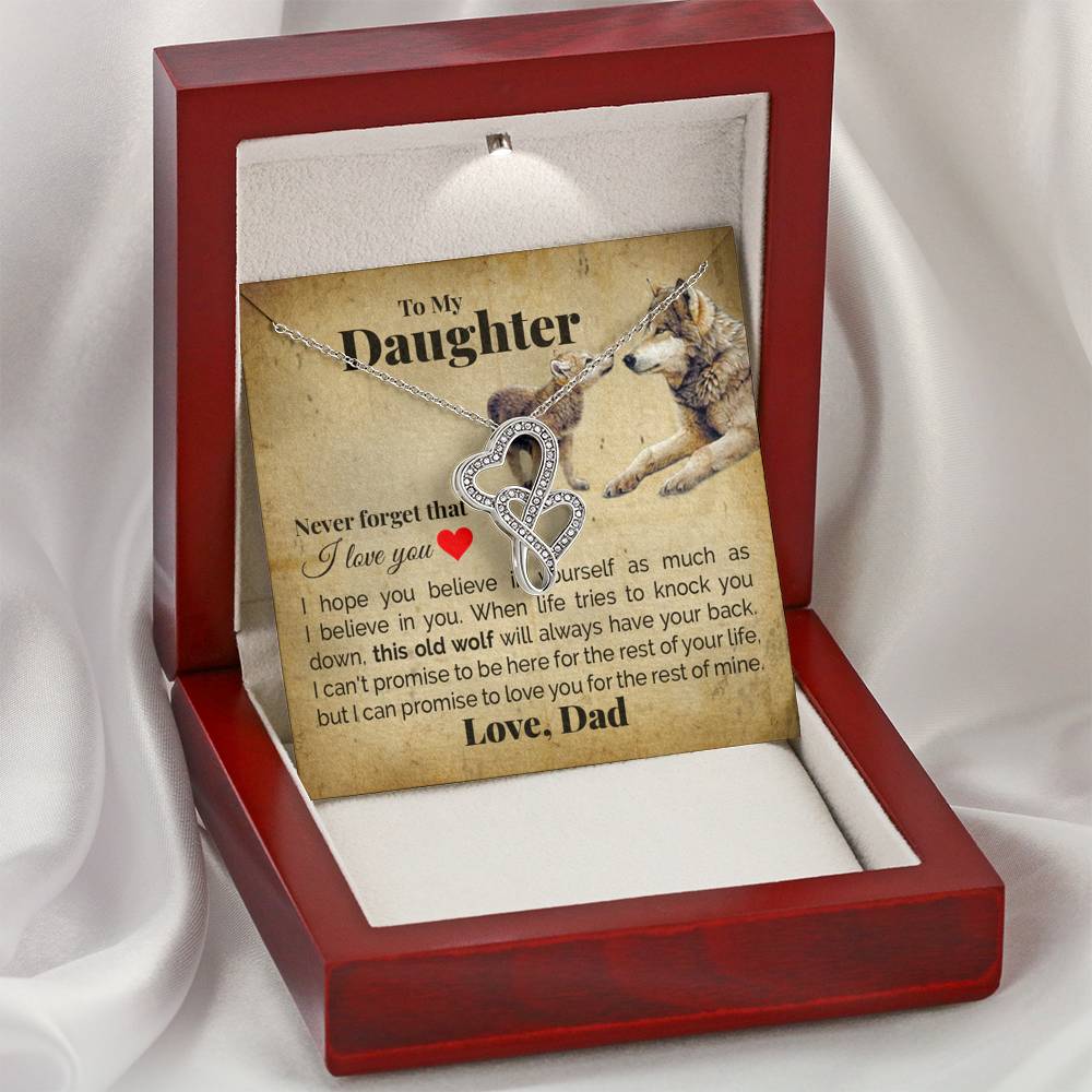 TO MY DAUGHTER "THIS OLD WOLF" DOUBLE HEARTS NECKLACE GIFT SET - ON CLOUD NINE GIFTS