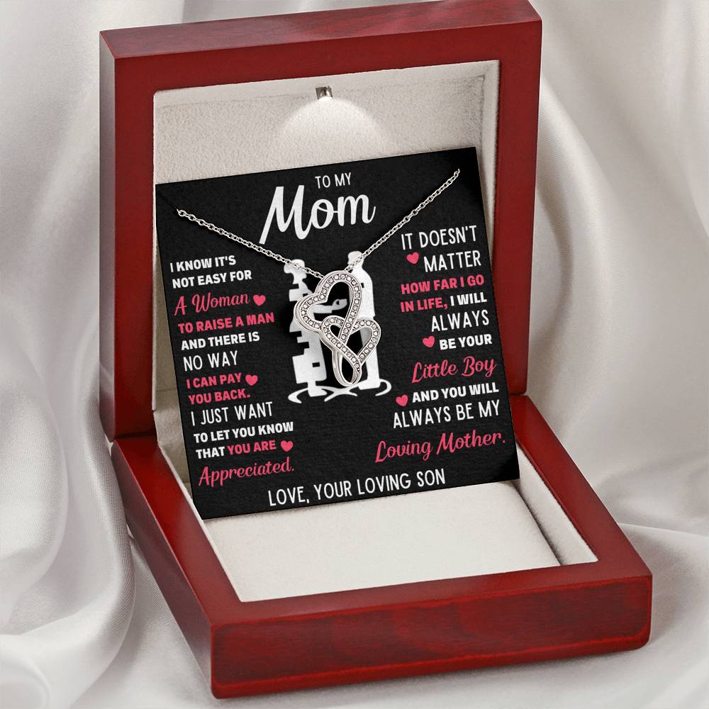 TO MY MOM LITTLE BOY WHITE DOUBLE HEARTS NECKLACE GIFT SET - ON CLOUD NINE GIFTS