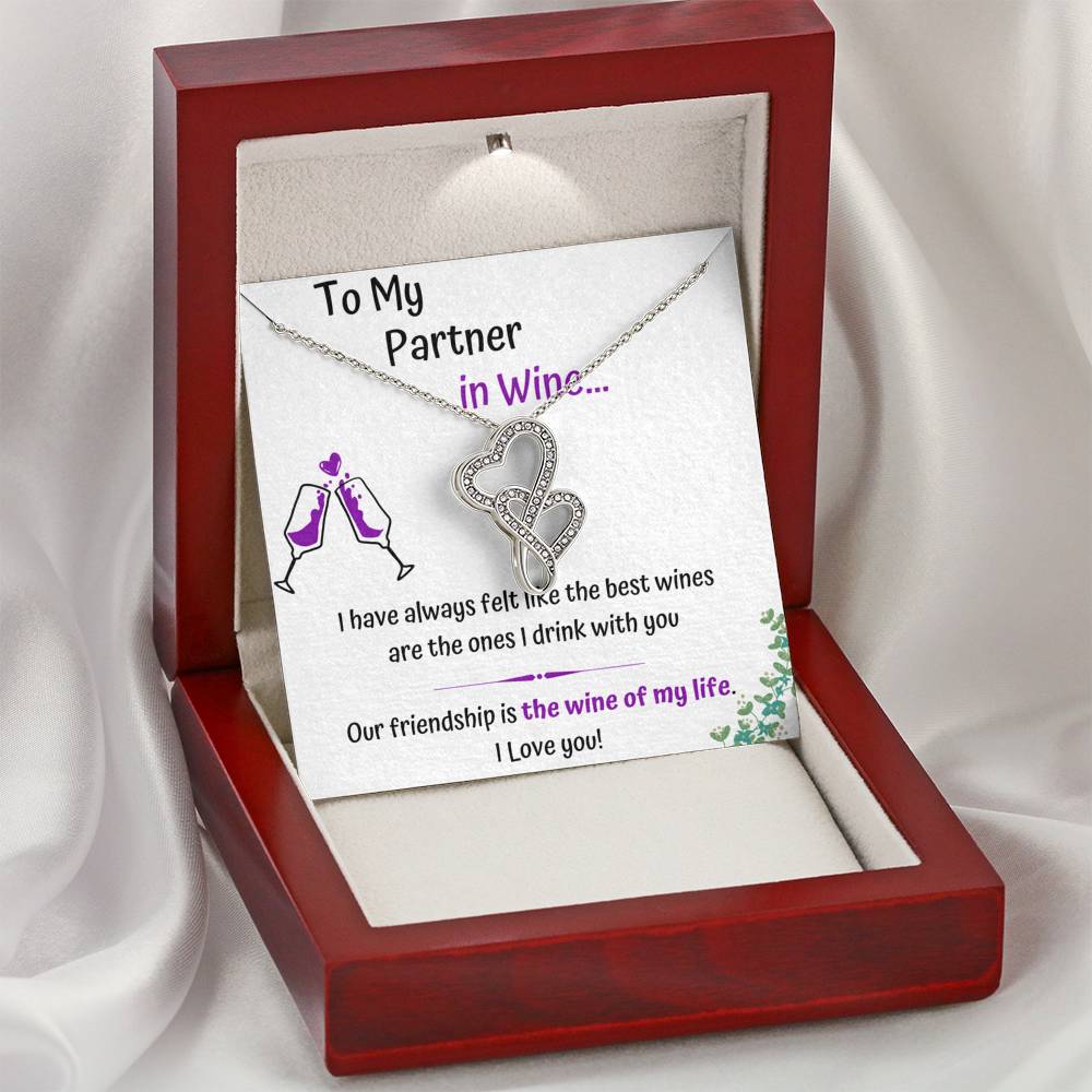TO MY PARTNER IN WINE DOUBLE HEARTS NECKLACE GIFT SET - ON CLOUD NINE GIFTS