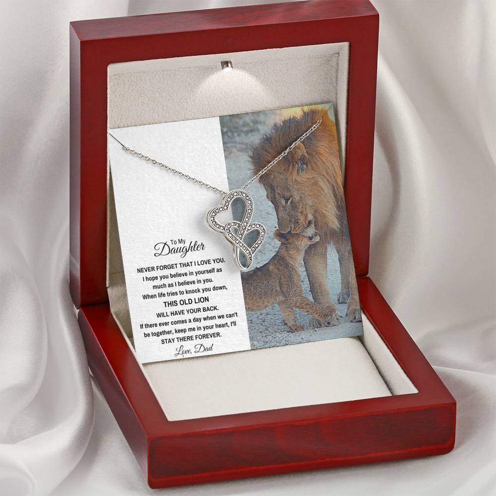 TO MY DAUGHTER "THIS OLD LION" DOUBLE HEARTS NECKLACE GIFT SET - ON CLOUD NINE GIFTS