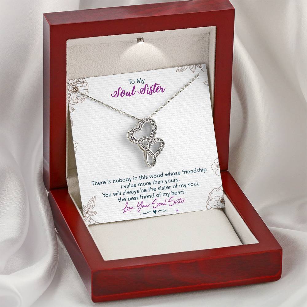 TO MY SOUL SISTER "THIS WORLD - SO" DOUBLE HEARTS NECKLACE GIFT SET - ON CLOUD NINE GIFTS