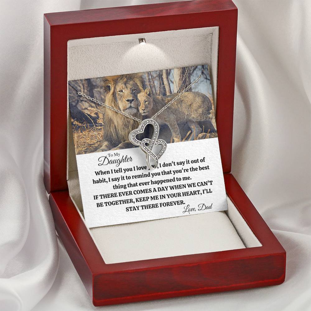 TO MY DAUGHTER "OUT OF HABIT - LION" DOUBLE HEARTS NECKLACE GIFT SET - ON CLOUD NINE GIFTS