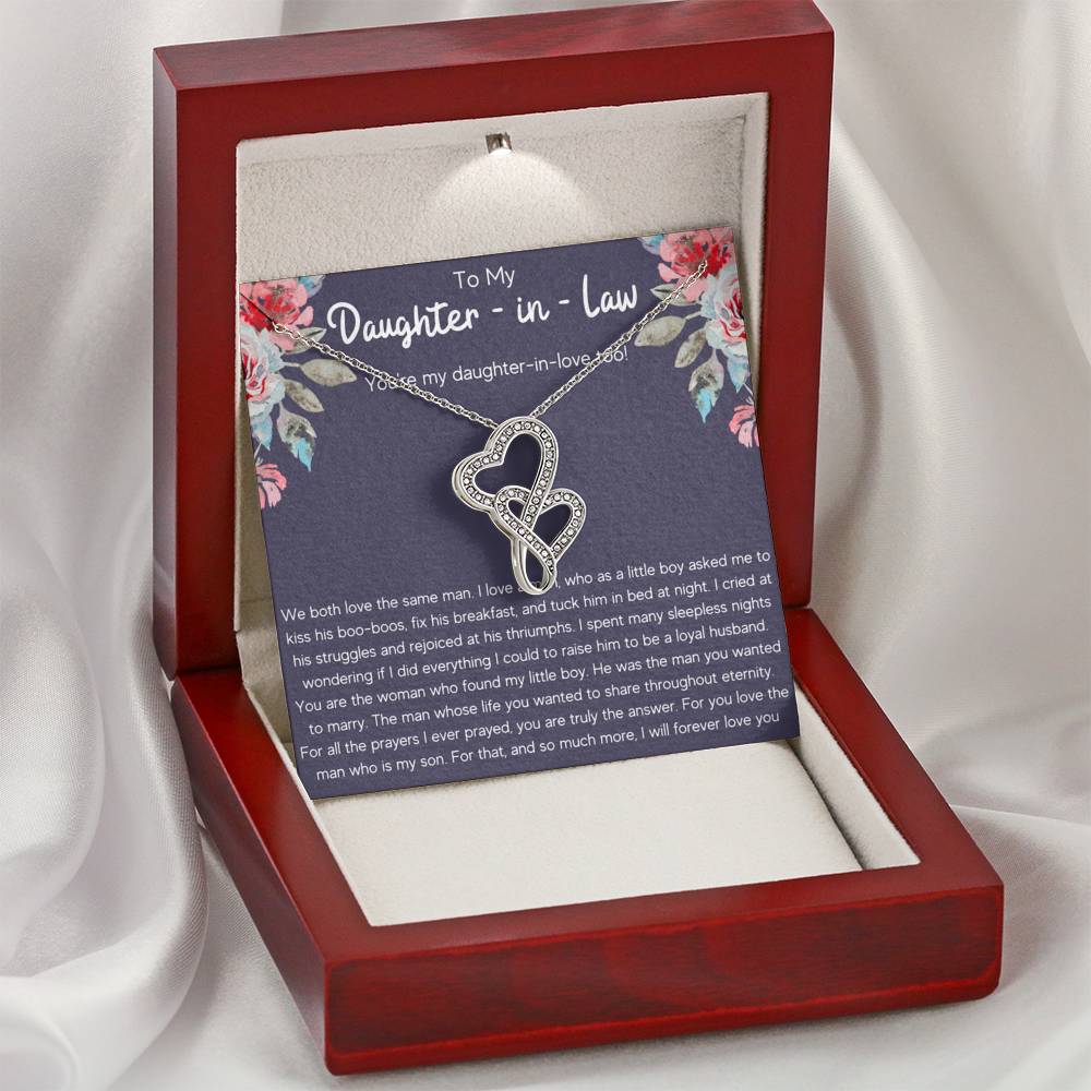 TO MY DAUGHTER IN LAW "DAUGHTER IN LOVE" DOUBLE HEARTS NECKLACE GIFT SET - ON CLOUD NINE GIFTS
