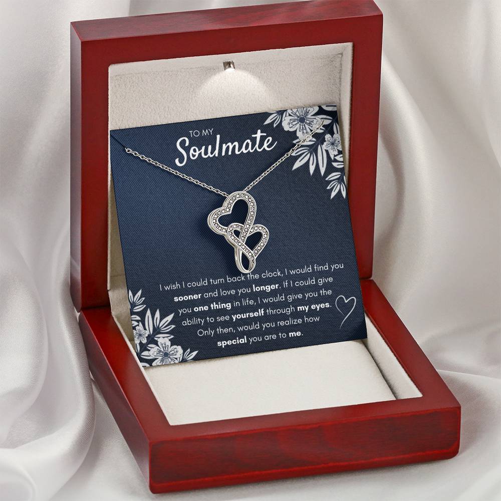 TO MY SOULMATE "FIND YOU SOONER" DOUBLE HEARTS NECKLACE GIFT SET - ON CLOUD NINE GIFTS