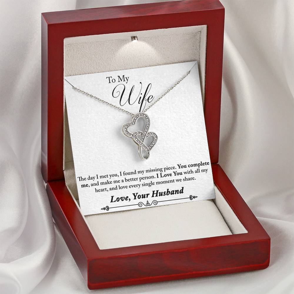 TO MY WIFE "MISSING PIECE - SO" DOUBLE HEARTS NECKLACE GIFT SET - ON CLOUD NINE GIFTS