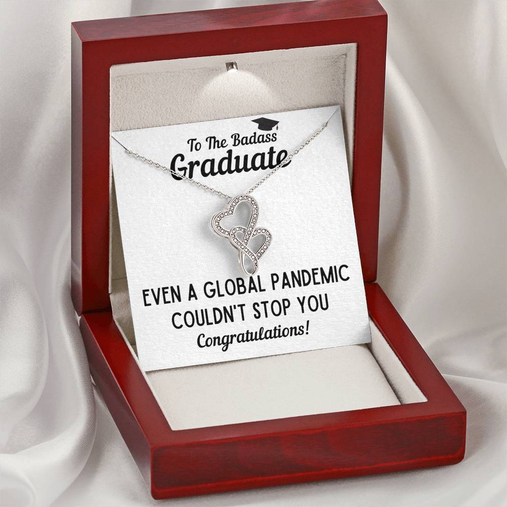 TO THE BADASS GRADUATE STOP DOUBLE HEARTS NECKLACE GIFT SET - ON CLOUD NINE GIFTS