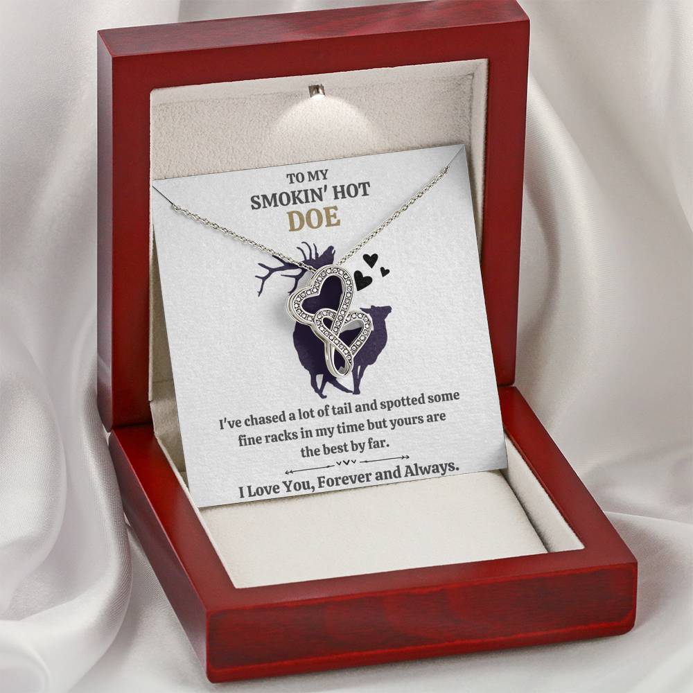 TO MY SMOKIN HOT DOE "TAIL - GOLDEN" DOUBLE HEARTS NECKLACE GIFT SET - ON CLOUD NINE GIFTS