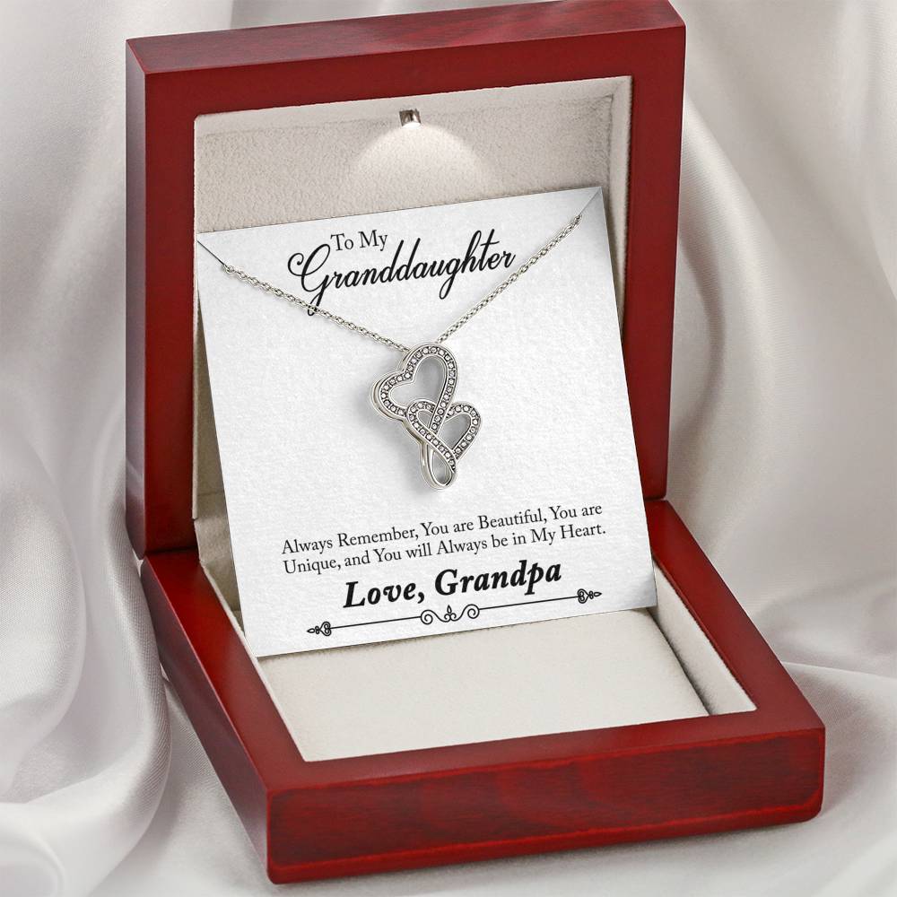 TO MY GRANDDAUGHTER "ALWAYS REMEMBER - SO" DOUBLE HEARTS NECKLACE GIFT SET - ON CLOUD NINE GIFTS