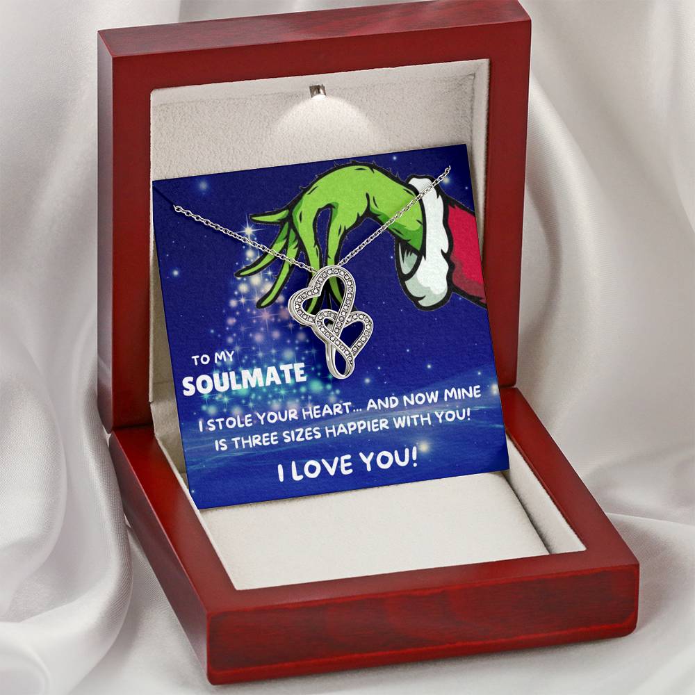 TO MY SOULMATE "THREE SIZES HAPPIER - TREE" DOUBLE HEARTS NECKLACE GIFT SET - ON CLOUD NINE GIFTS