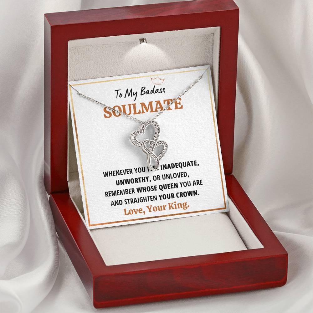 TO MY BADASS SOULMATE QUEEN DOUBLE HEARTS NECKLACE GIFT SET - ON CLOUD NINE GIFTS