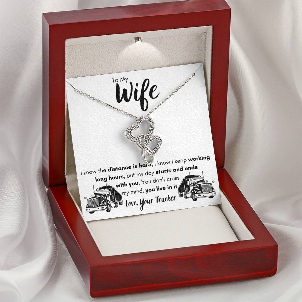 TO MY WIFE "LOVE, YOUR TRUCKER" DOUBLE HEARTS NECKLACE GIFT SET - ON CLOUD NINE GIFTS