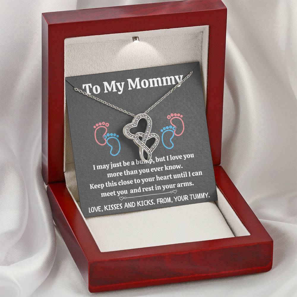 TO MY MOMMY "BABY FEET - GRAY" DOUBLE HEARTS NECKLACE GIFT SET - ON CLOUD NINE GIFTS