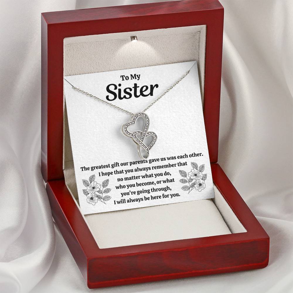 TO MY SISTER "OUR PARENTS" DOUBLE HEARTS NECKLACE GIFT SET - ON CLOUD NINE GIFTS