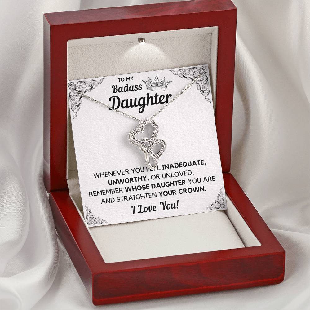 TO MY BADASS DAUGHTER CROWN DECORATION DOUBLE HEARTS NECKLACE GIFT SET - ON CLOUD NINE GIFTS
